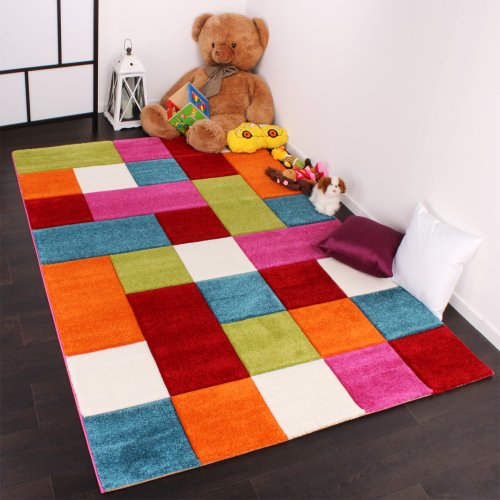 Paco Home Alfombra Infantil - A Cuadros Multicolor En Verde Rojo Gris Negro Crema Rosa, tamaño:120x170 cm