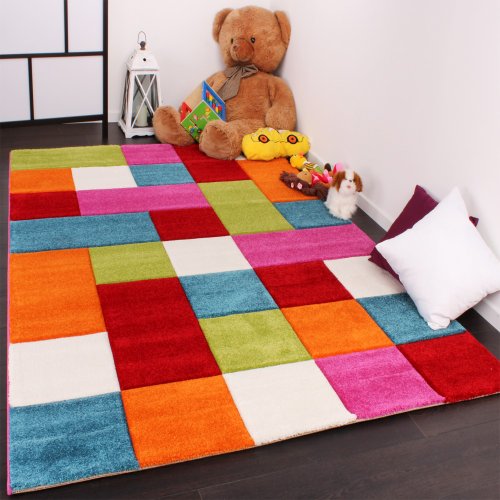 Paco Home Alfombra Infantil - A Cuadros Multicolor En Verde Rojo Gris Negro Crema Rosa, tamaño:120x170 cm