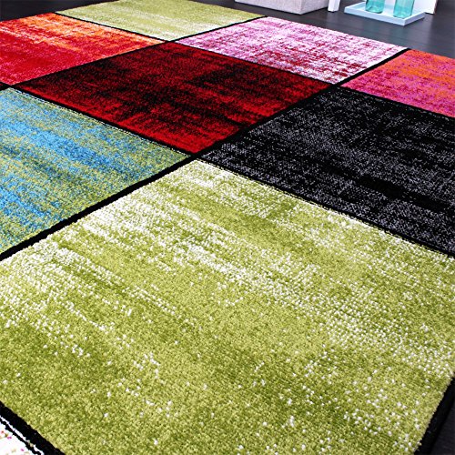 Paco Home Alfombra Infantil - Estampado A Cuadros Multicolor - Rojo Rosa Verde Azul, tamaño:160x220 cm