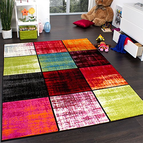 Paco Home Alfombra Infantil - Estampado A Cuadros Multicolor - Rojo Rosa Verde Azul, tamaño:160x220 cm