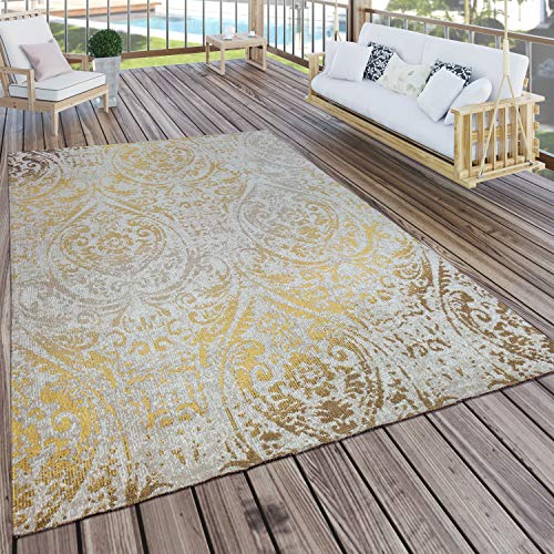 Paco Home Alfombra Interior/Exterior Oriental Amarillo Crema, tamaño:200x280 cm