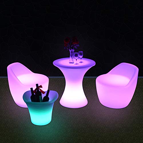 Paddia Silla Taburete de plástico LED Luminoso Muebles de Bar Creativo Exterior Colorido Taburete de Bar Colorido Cubo Luminoso Cubo de plástico Cuadrado Mesa y sillas de Bar Taburete de Bar Creativo