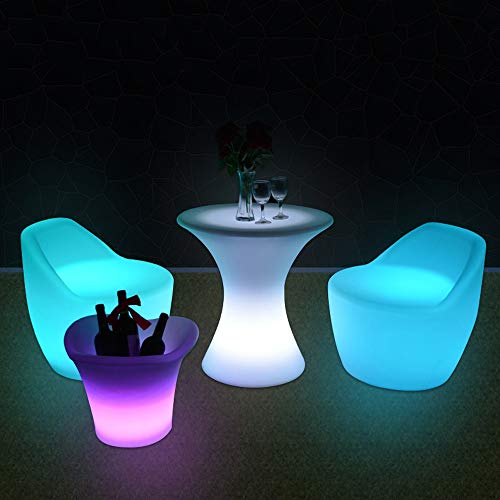 Paddia Silla Taburete de plástico LED Luminoso Muebles de Bar Creativo Exterior Colorido Taburete de Bar Colorido Cubo Luminoso Cubo de plástico Cuadrado Mesa y sillas de Bar Taburete de Bar Creativo