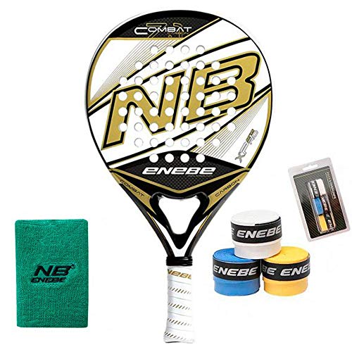 PADEL NUESTRO Pala Enebe Combat Carbon 7.1 + Muñequera + 3 Overgrip Enebe/Mejores Palas y Raquetas Potencia y Control/Raqueta para Hombre y Mujer, intermedio y avanzado