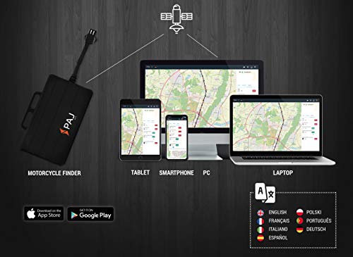 PAJ GPS Motorcycle Finder - conexión a baterías de 9-75V - Localizador antirrobo para Motos, quads y más (Localización con App)