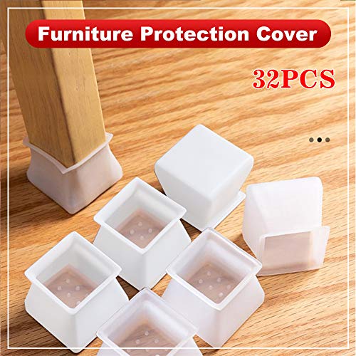 PAKASEPT Protectores de Piso 32Pz, Muebles Pies de Mesa Cubierta (Square/3.5-4cm) Silla Gorras para Patas, Prevenir arañazos y ruidos