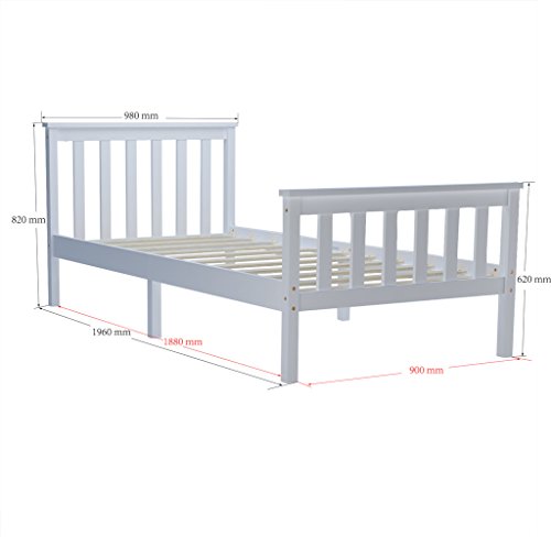 PanaCasa - (196x98x82cm Marco de Cama Individual Estructura de Madera Pino Modelo Sencillo Color Blanco