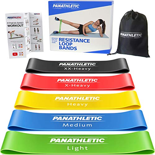 Panathletic Bandas Elasticas Fitness, Set de 5 Gomas – 5 Niveles de Resistencia, Guía de Ejercicios, eBook en Español y Bolsa – 5x banda musculacion, cintas para gluteos, goma elastica, elasticos, resistance bands