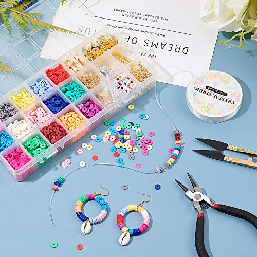 PandaHall Heishi - Juego de Collar para Hacer Collares, 4560 Unidades, 15 Colores de 6 mm, Cuentas de Disco de Vinilo Planas Redondas Hechas a Mano de Arcilla polimérica para Pendientes Hawaianos