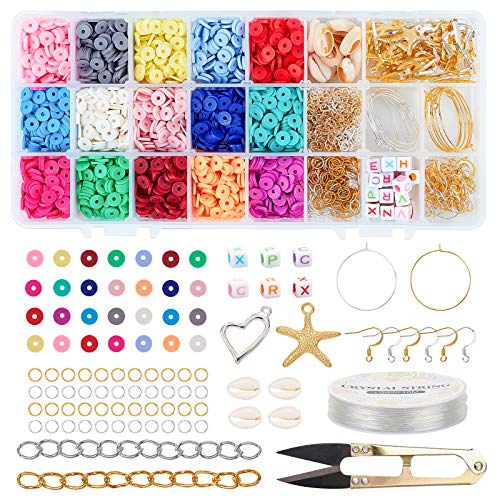 PandaHall Heishi - Juego de Collar para Hacer Collares, 4560 Unidades, 15 Colores de 6 mm, Cuentas de Disco de Vinilo Planas Redondas Hechas a Mano de Arcilla polimérica para Pendientes Hawaianos