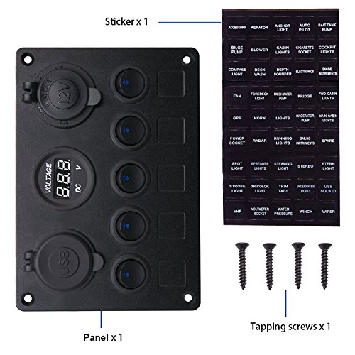 Panel de Dual Toma USB + 12V Voltímetro Digital LED +Encendedor de Cigarrillos +5 Interruptor para Coche Barco Marino Carvan Vehículos