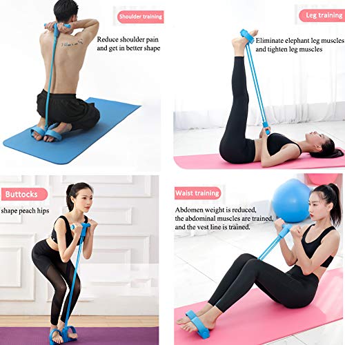 Panngu - Expansor de Pedal de pie de 6 Tubos, versión actualizada 2020, Cuerda de Estiramiento de Fitness, Banda elástica de Resistencia para Abdomen, Brazo, Pierna, Gimnasio, Yoga (Azul)