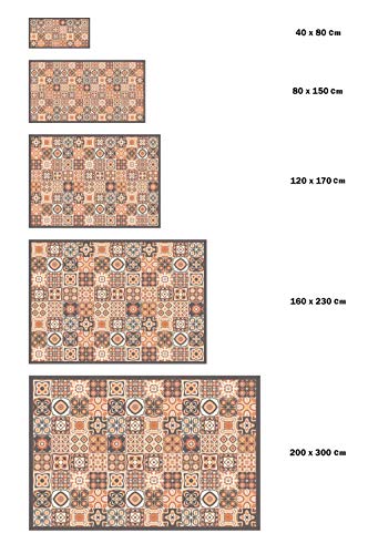 Panorama Alfombra Vinílica Baldosa Hidráulica Color Marrón 40 x 80 cm - Alfombra Cocina Vinilo - Alfombra Salón Antideslizante, Antihongos e Ignífuga - Alfombras Grandes - Alfombras PVC