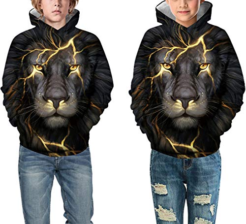 PANOZON Niños Sudadera Deportiva Casual Impresión 3D de Animales Dibujos Animados (L,León luz-23)