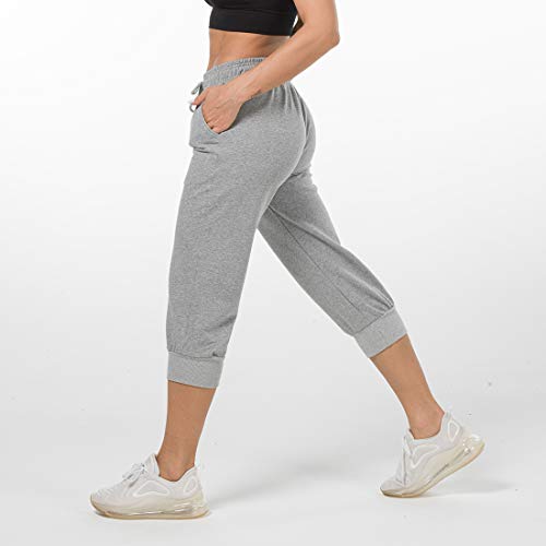 Pantalón Chándal y Deportivo para Mujer Pantalones de Estilo Libre Pantalones Hasta la Pantorrilla Elástico para Corredores Pantalón con Bolsillos y Cordón Ajustable para Deporte Yoga Gimna (Gris, XL)