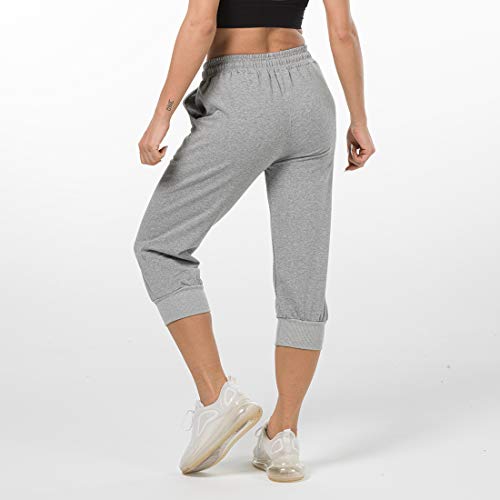 Pantalón Chándal y Deportivo para Mujer Pantalones de Estilo Libre Pantalones Hasta la Pantorrilla Elástico para Corredores Pantalón con Bolsillos y Cordón Ajustable para Deporte Yoga Gimna (Gris, XL)