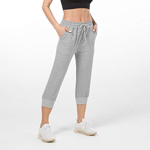 Pantalón Chándal y Deportivo para Mujer Pantalones de Estilo Libre Pantalones Hasta la Pantorrilla Elástico para Corredores Pantalón con Bolsillos y Cordón Ajustable para Deporte Yoga Gimna (Gris, XL)