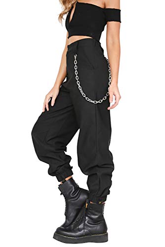 Pantalon con Cadena y Bolsillos Mujer Retro Boyfriend Pantalone Chandal Cargo Baggy Hip Hop Danza Harem Pants Leggins Deporte Cintura Alta Sólido Casual Trousers Verano Pantalones Punk Rock Streetwear Pantalon con Cadena y Bolsillos Mujer Retro Boyfriend Pantalone Chandal Cargo Baggy Hip Hop Danza Harem Pants Leggins Deporte Cintura Alta Sólido Casual Trousers Verano Pantalones Punk Rock Streetwear