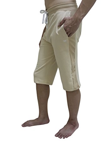 Pantalón corto de yoga para hombre, de YogaAddict. Ideal para cualquier estilo de yoga, pilates o artes marciales, incluso para uso al aire libre, hombre, beige, Medium