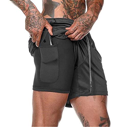 Pantalón Corto para Hombre,Pantalones Cortos Deportivos para Correr 2 en 1 con Compresión Interna y Bolsillo para Hombres (XXL)