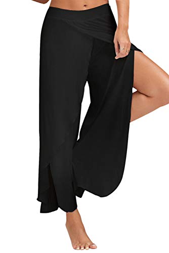 Pantalon Yoga Mujer Abierto Retro Chandal Pantalones Largos Vestir Verano Baggy Hip Hop Danza Wide Leg Pants Leggins Deporte Cintura Alta Moda Casual Pantalon Apertura Lateral de Pilates Pijama Playa