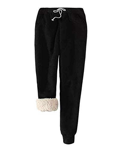 Pantalones de Chándal de Lana de Invierno para Mujer Pantalones de Chándal con Forro de Sherpa Térmicos Activos para Correr con Color Caramelo, Pantalones de Chándal de Felpa Cálidos para Mujer