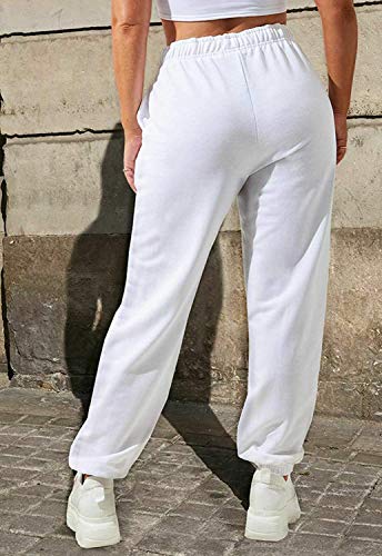Pantalones de chándal Inferiores para Mujer Bolsillos de Cintura Alta Gimnasio Deportivo Pantalones Deportivos de Ajuste Deportivo Pantalones Lounge (Blanco, L)