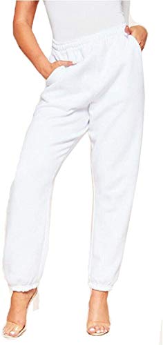 Pantalones de chándal Inferiores para Mujer Bolsillos de Cintura Alta Gimnasio Deportivo Pantalones Deportivos de Ajuste Deportivo Pantalones Lounge (Blanco, L)
