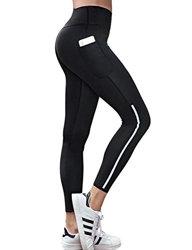 Pantalones de mujer Ejercicio de entrenamiento Control del vientre Cintura alta Fitness con bolsillos