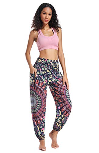 Pantalones de Yoga Mujer Harem Boho del Lazo del Pavo Real Flaral Funky #2 Flor Impresa-D Pantalones de Yoga Mujer Harem Boho del Lazo del Pavo Real Flaral Funky #2 Flor Impresa-D