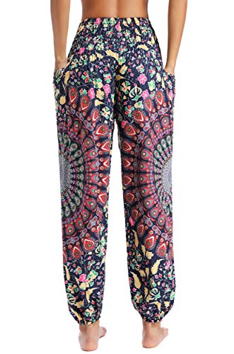 Pantalones de Yoga Mujer Harem Boho del Lazo del Pavo Real Flaral Funky #2 Flor Impresa-D