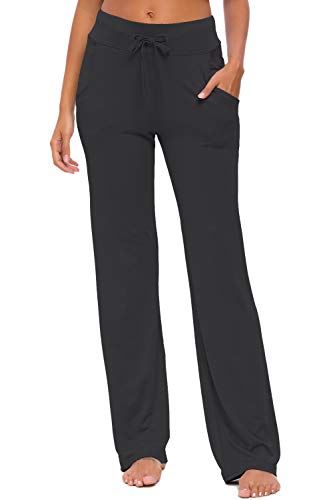 Pantalones De Yoga para Mujer con Bolsillos Cordón De Pierna Ancha Salón Recto Suelto Pantalones De Entrenamiento De Entrenamiento Pantalones De Chándal Casuales Activos (Negro, L)