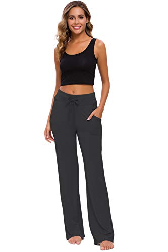 Pantalones De Yoga para Mujer con Bolsillos Cordón De Pierna Ancha Salón Recto Suelto Pantalones De Entrenamiento De Entrenamiento Pantalones De Chándal Casuales Activos (Negro, L)