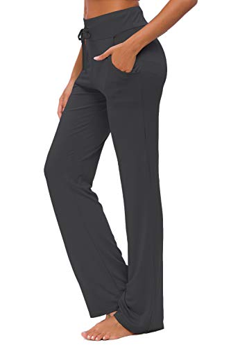 Pantalones De Yoga para Mujer con Bolsillos Cordón De Pierna Ancha Salón Recto Suelto Pantalones De Entrenamiento De Entrenamiento Pantalones De Chándal Casuales Activos (Negro, L)