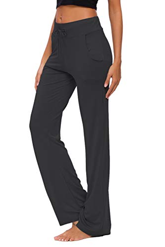 Pantalones De Yoga para Mujer con Bolsillos Cordón De Pierna Ancha Salón Recto Suelto Pantalones De Entrenamiento De Entrenamiento Pantalones De Chándal Casuales Activos (Negro, XXL)