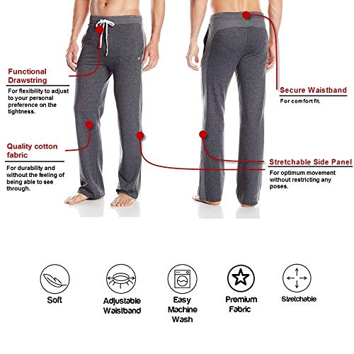 Pantalones largos YogaAddict para hombres, para practicar yoga, pilates, fitness, artes marciales, para dormir o para vestir de forma informal, hombre, color gris oscuro, tamaño X-Large