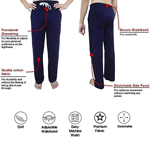 Pantalones largos YogaAddict para hombres, para practicar yoga, pilates, fitness, artes marciales, para dormir o para vestir de forma informal, hombre, color azul marino, tamaño Medium