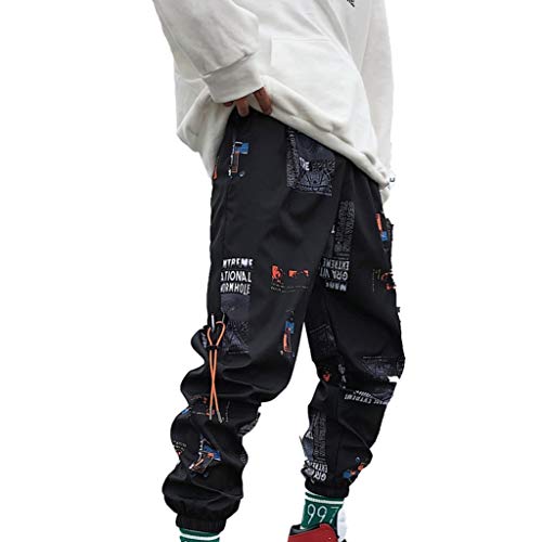 Pantalones Streetwear para Hombre Deporte Holgado Guapo Hip-Hop Pantalones cómodos Transpirables Resistentes al Desgaste de Nueve Puntos