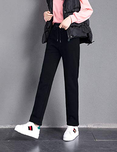 Pantalones térmicos de correr para mujer con cordón, pantalones de senderismo forrados, leggings deportivos con forro polar interior, pantalones de chándal con bolsillo Negro L Pantalones térmicos de correr para mujer con cordón, pantalones de senderismo forrados, leggings deportivos con forro polar interior, pantalones de chándal con bolsillo Negro L