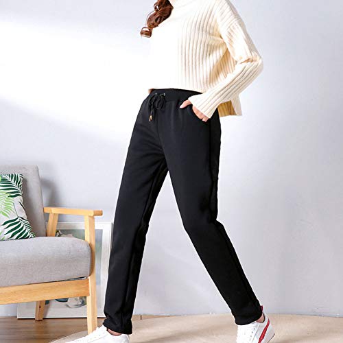 Pantalones térmicos de correr para mujer con cordón, pantalones de senderismo forrados, leggings deportivos con forro polar interior, pantalones de chándal con bolsillo Negro L