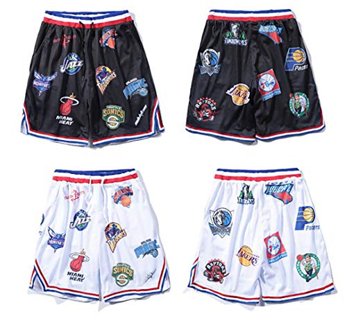 Pantalones Verano Cortos de Baloncesto Hombres, Camiseta Deportiva Transpirable en Malla Moda Callejera para Adolescentes, Shorts Secado Rápido Correr Trotar,Negro-L