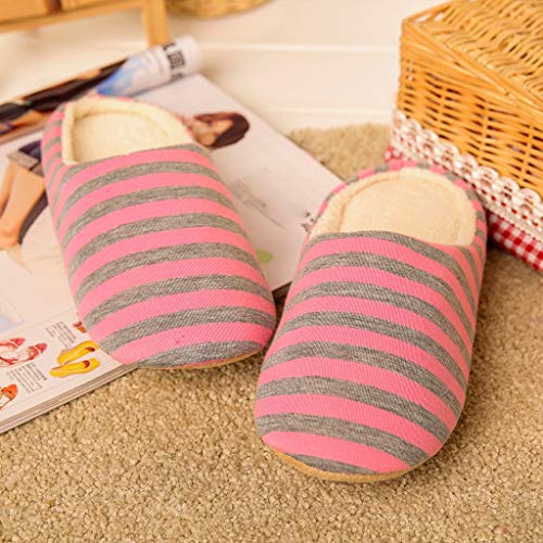 Pantuflas Casa Invierno Mujer Hombre Zapatillas de Algodón Cálido Zapatillas de Estar por Casa Zapatos Rayas Interior Confort Suave Pareja Adultos Yvelands(Rosado,42)