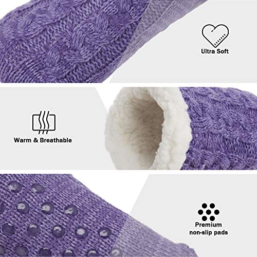 Pantuflas mullidas para mujeres y hombres que retienen el calor, con suela antideslizante - Calcetines de punto de lana Sherpa, también para la cama