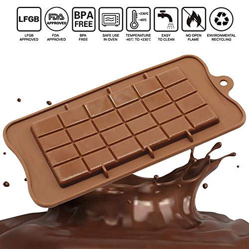 Paquete de 4 moldes para chocolate de silicona, moldes para barras de proteína y energía de silicona antiadherente de grado alimenticio, moldes de chocolate separables para hornear DIY