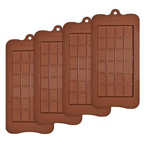 Paquete de 4 moldes para chocolate de silicona, moldes para barras de proteína y energía de silicona antiadherente de grado alimenticio, moldes de chocolate separables para hornear DIY