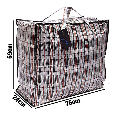 Paquete de 8 bolsas de compras XX-Large STRONG Storage Laundry - Bolsas XXL con cremallera y asas a cuadros - Bolsa reutilizable con cierre de cremallera (surtido)