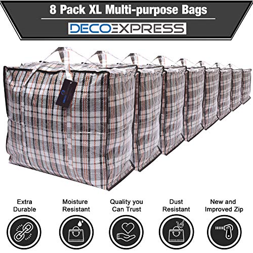 Paquete de 8 bolsas de compras XX-Large STRONG Storage Laundry - Bolsas XXL con cremallera y asas a cuadros - Bolsa reutilizable con cierre de cremallera (surtido) Paquete de 8 bolsas de compras XX-Large STRONG Storage Laundry - Bolsas XXL con cremallera y asas a cuadros - Bolsa reutilizable con cierre de cremallera (surtido)