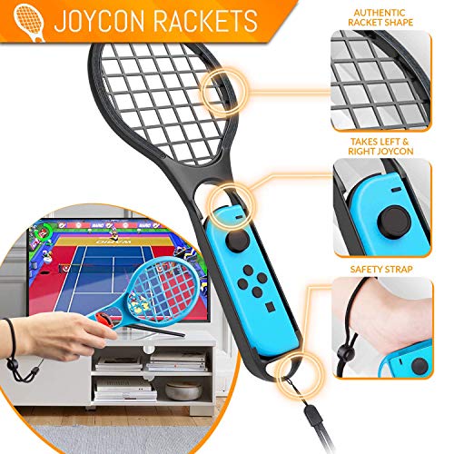 Paquete de accesorios de fiesta Orzly para Nintendo Switch Console con controladores y ruedas de carreras, bandas de baile, raquetas de tenis -16 accesorios para fiestas y bolsa de transporte