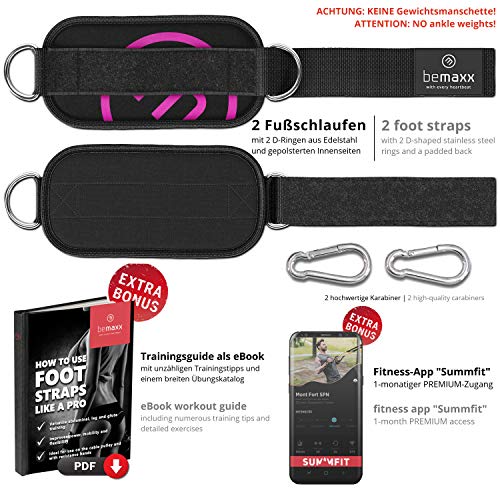 Par de tobilleras deportivas para cable máquinas + guía de entrenamiento - 2 correas de tobillo acolchadas de velcro con ganchos - Entrenamiento de piernas y glúteos en polea – Mujeres, hombres