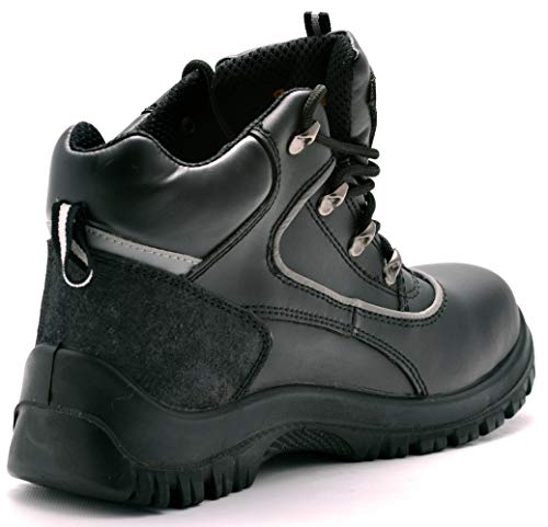 para Hombre de Piel de Botas de Seguridad para Hombre Puntera de Acero de Seguridad Botas de Seguridad S3 SRC Calzado de Trabajo Tobillo Piel 7752 Black Hammer (43 EU)